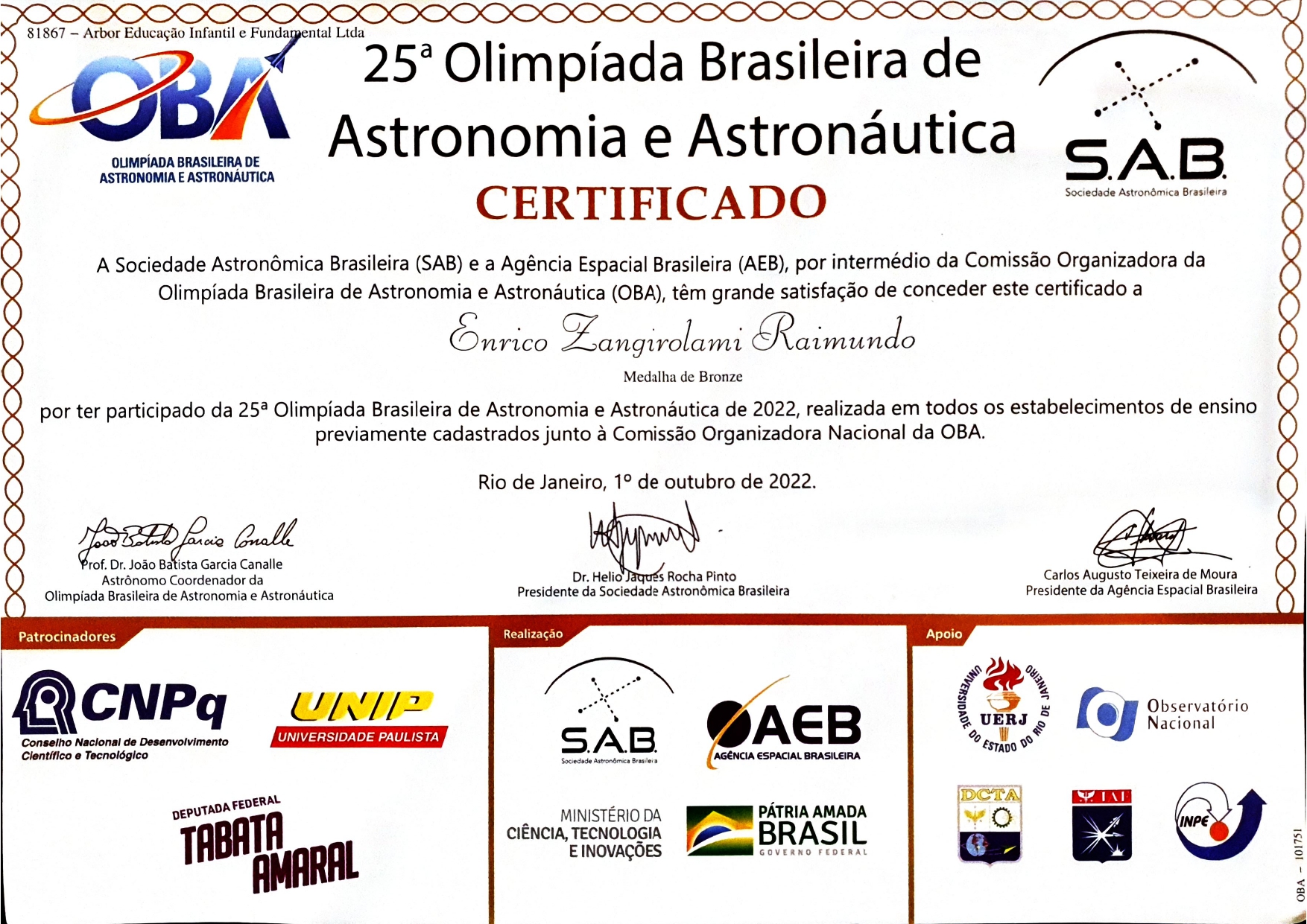 Certificado OBA