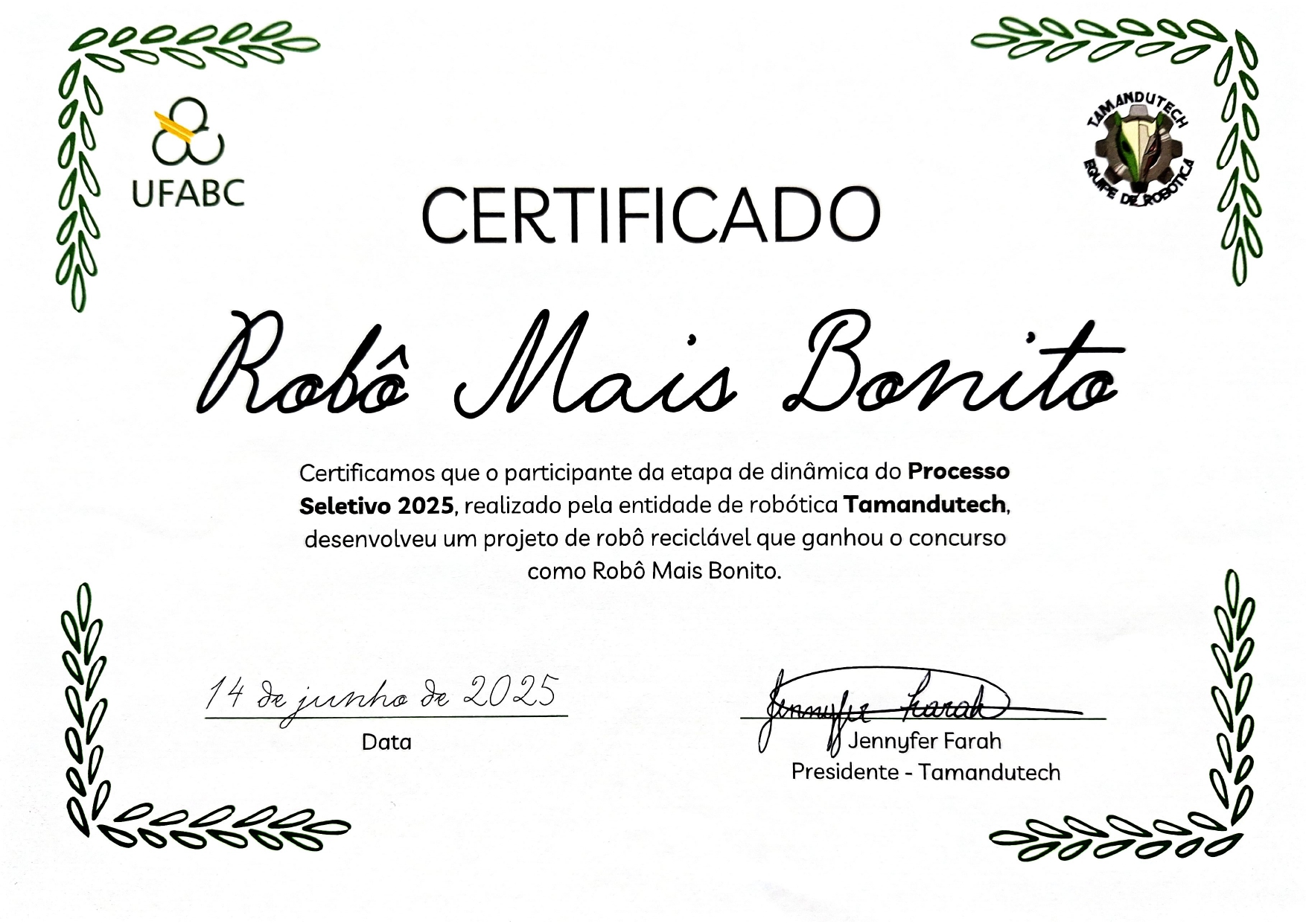 Certificado Vencedor